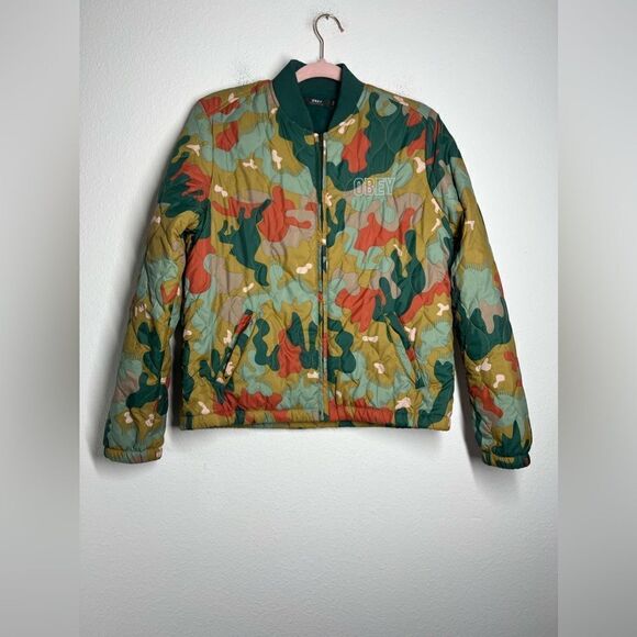 Obey Bunker multi-color drip camo jacket Size M Women’s Full Zip - Picture 2 of 9